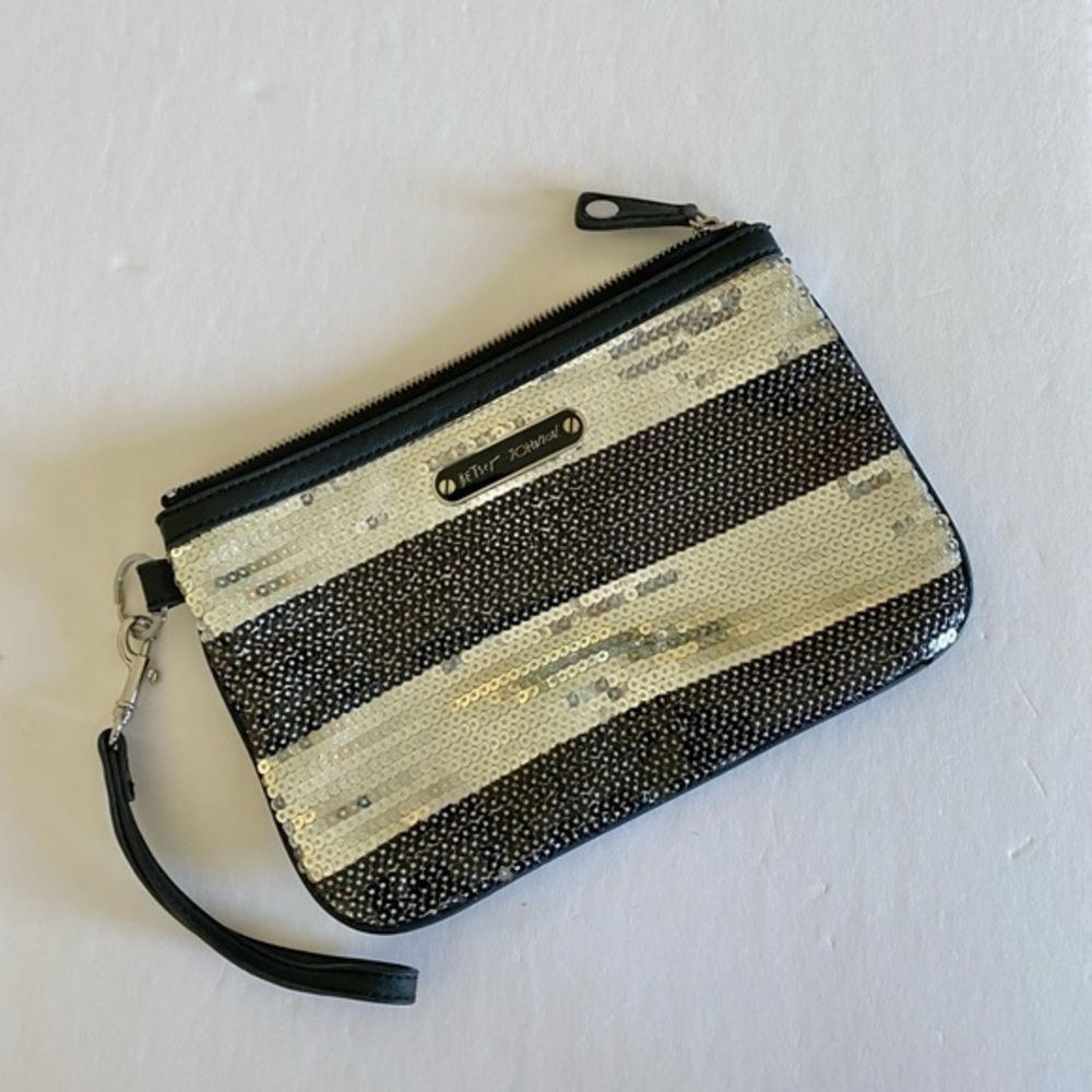 Betsey Johnson Stripe Me Out sequin wristlet